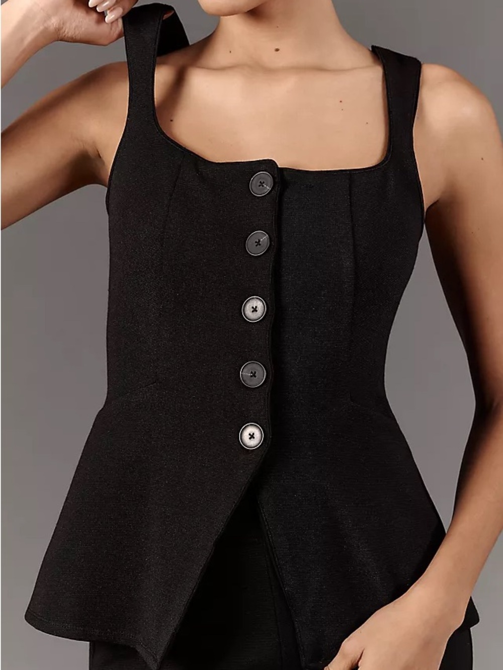 Maeve Black Square-Neck Button Peplum Mini Dress